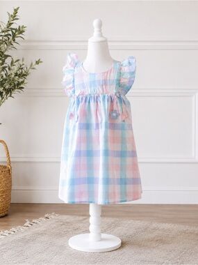 Cynthia Rowley Pastel Plaid Ruffle Dress Girls Size 5–6